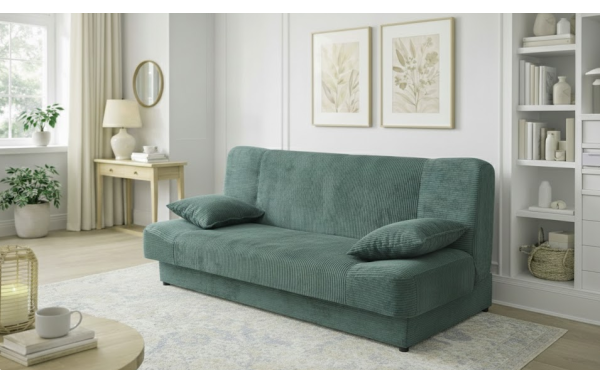 Wersalka JAŚ sztruks BUTELKOWA ZIELEŃ z funkcją spania pojemnik sprężyny